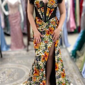 Floral Multicolor Evening Gown